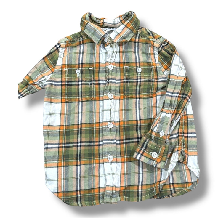 Size 12-18 month Janie and Jack sage/white/orange plaid flannel buttondown Default Title / 12-18 month / Boy