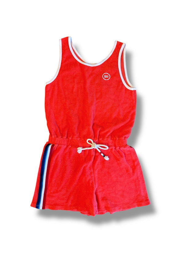 Size 12 Sol Angeles red terry cloth romper with stripes on the side Default Title / 12 / Girl