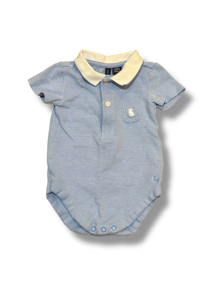 Size 0-3 month Janie and Jack light blue collared onesie with bunny on pocket Default Title / 0-3 month / Boy