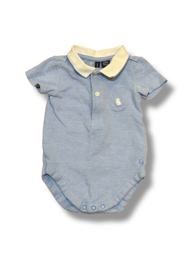 Size 0-3 month Janie and Jack light blue collared onesie with bunny on pocket Default Title / 0-3 month / Boy