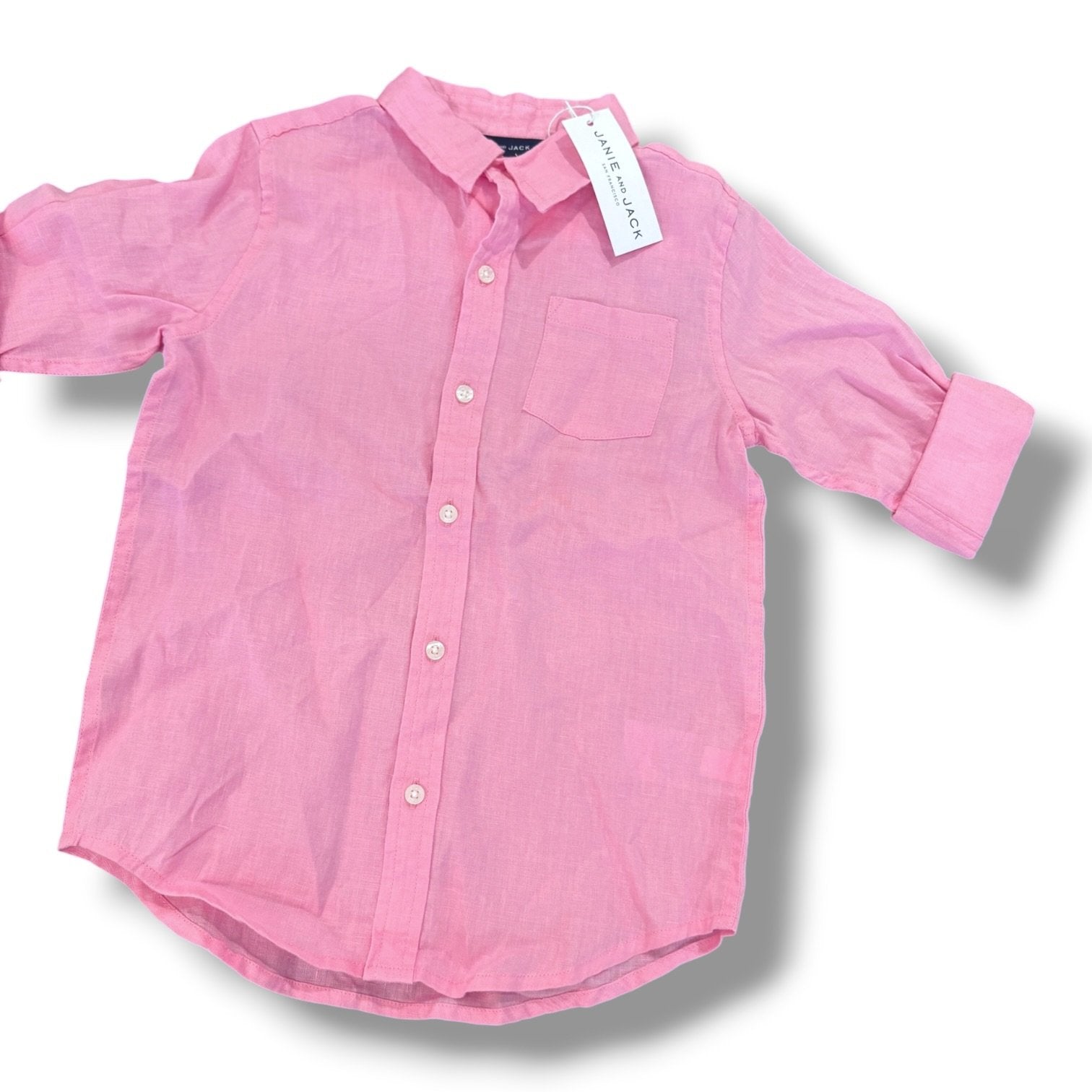 Size 6 Janie and Jack pink linen button up NWT Default Title / 6 / Boy