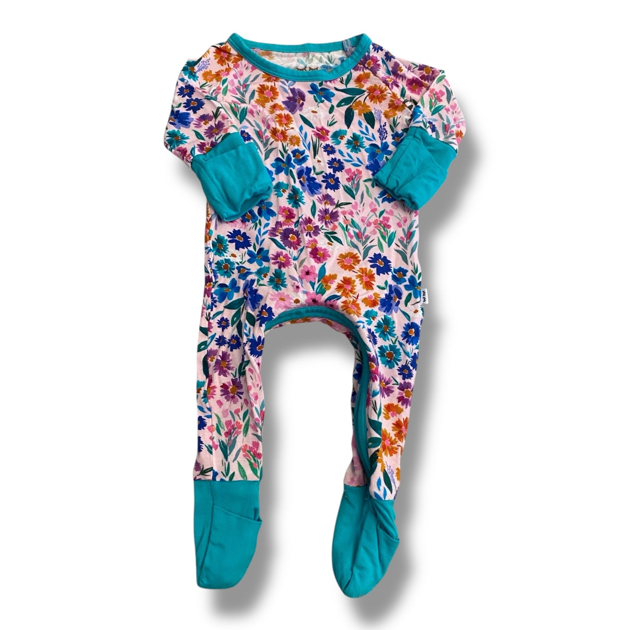 Size newborn Little Sleepies pink floral sleeper with teal trim Default Title / Newborn / Girl