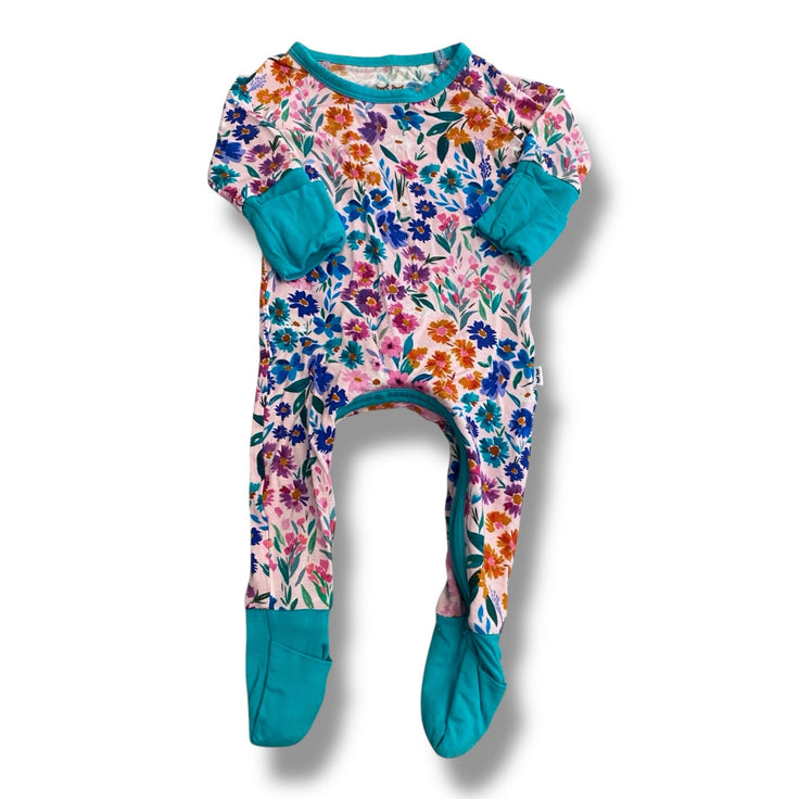 Size newborn Little Sleepies pink floral sleeper with teal trim Default Title / Newborn / Girl