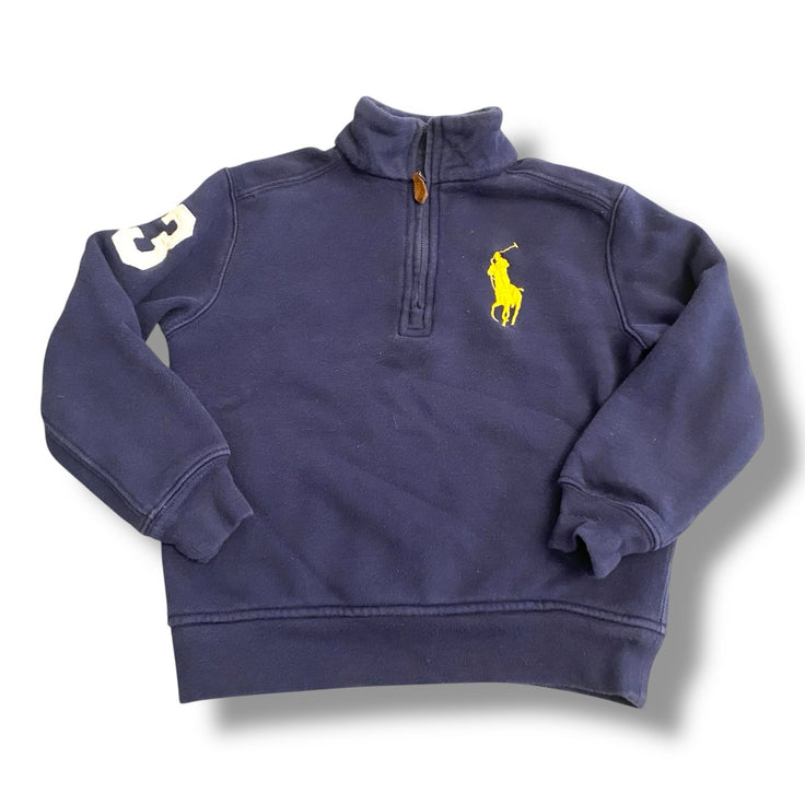 Size 4 Polo RL navy quarter zip with large yellow rider - some wear Default Title / 4 / Boy