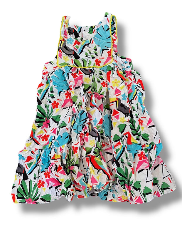 Size 5 Deux par Deux white tank dress with flowers and and tucans Default Title / 5 / Girl