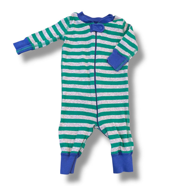 Size 0-6 month Hanna Andersson gray/green striped sleeper w/ blue cuffs Default Title / 0-6 month / Boy