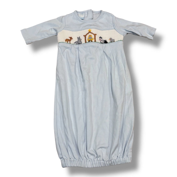 Size 0-3 month Petit Bebe light blue gown w/ smocked Nativity scene Default Title / 0-3 month / Boy