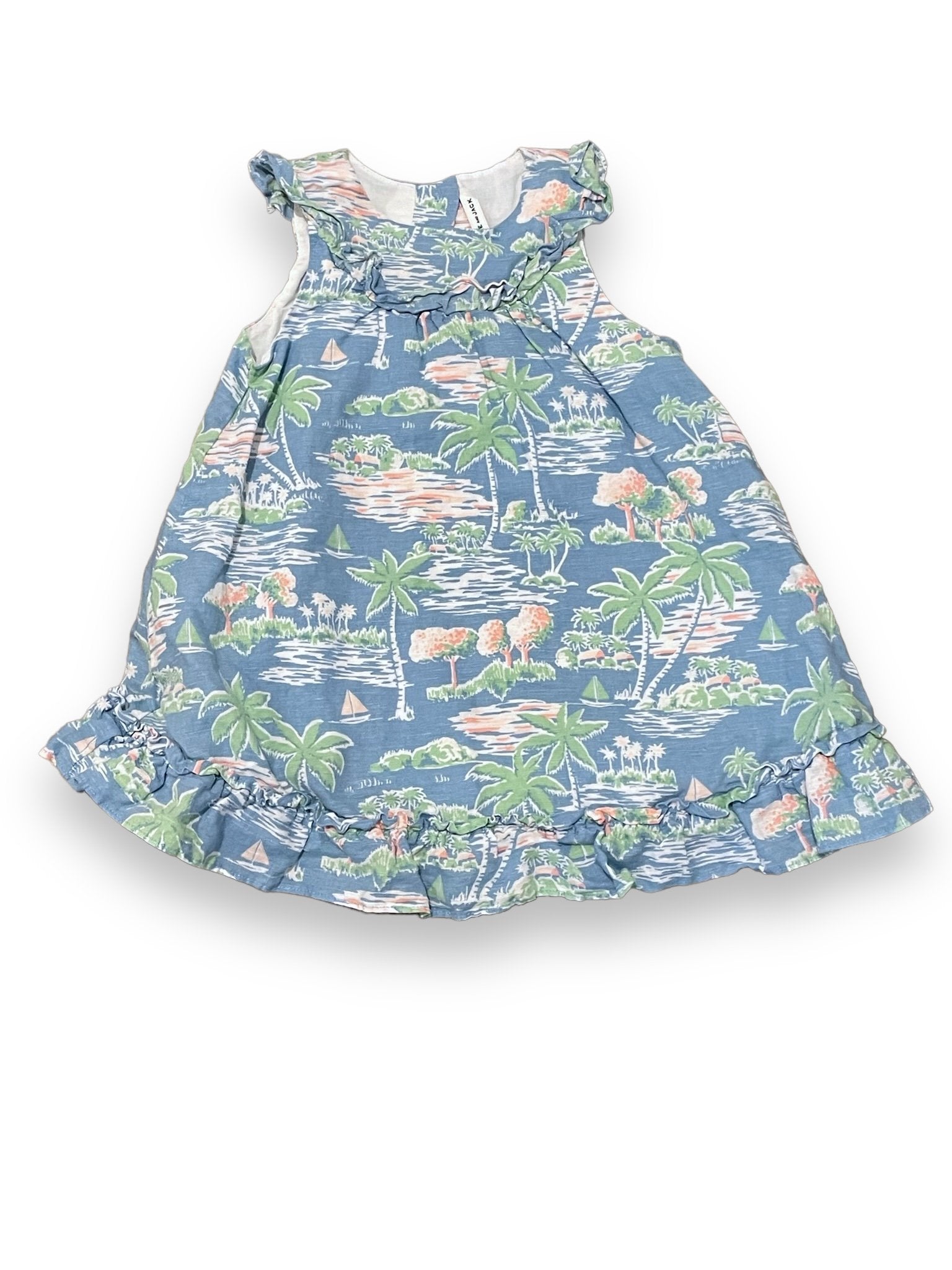 Size 18-24 Months Janie and Jack blue tank dress with palm trees and sailboats Default Title / 18-24 month / Girl