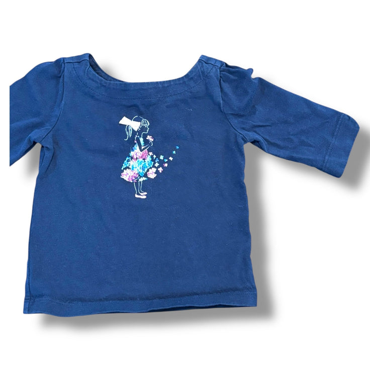 Size 6-12 month Janie and Jack navy long-sleeve w/ girl w/ pink bow and floral skirt Default Title / 6-12 month / Girl