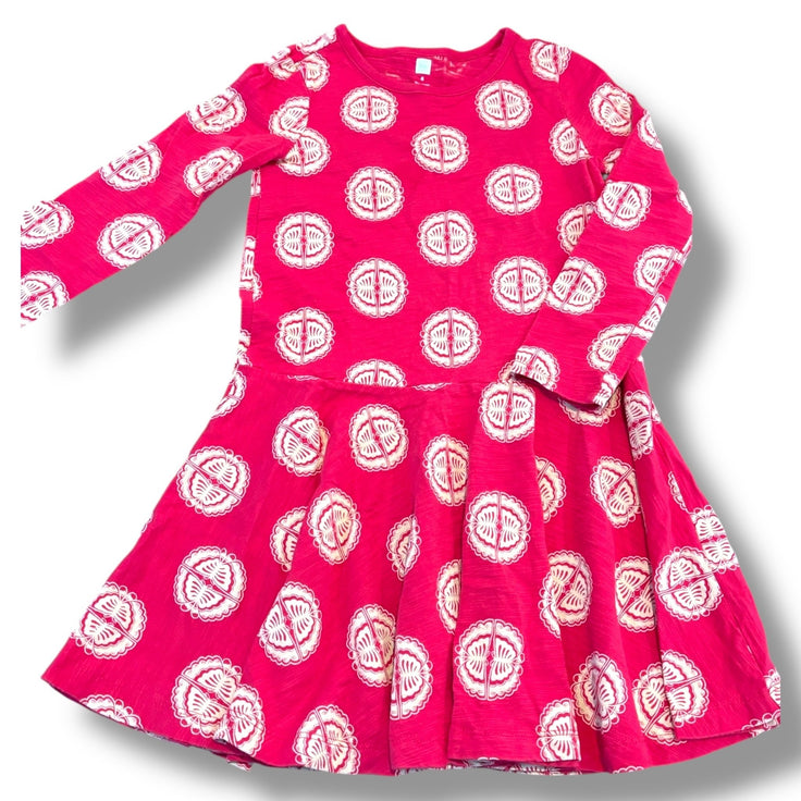 Size 6 Tea Collection red long-sleeve drop-waist dress w/ gold butterflies Default Title / 6 / Girl
