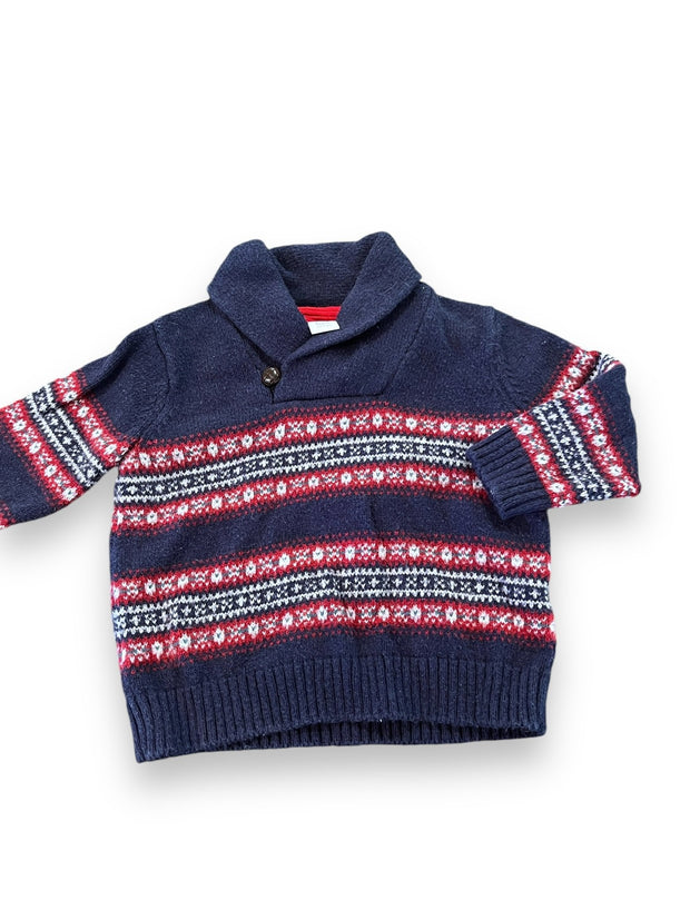 Size 6-12 month Janie and Jack navy with red fair isle shawl sweater Default Title / 6-12 month / Boy