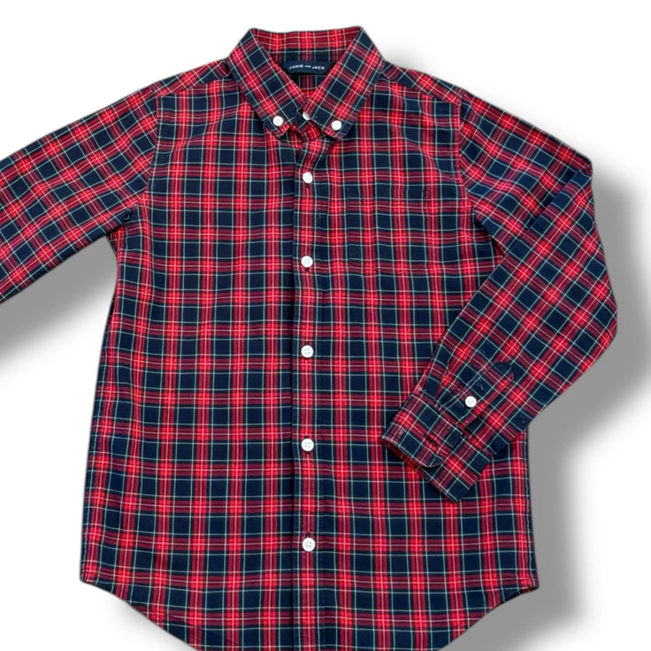 Size 7 Janie and jack red/navy/white plaid button up Default Title / 7 / Boy