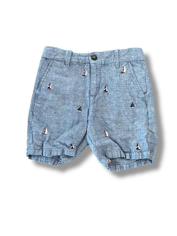 Size 5 Janie and Jack embroidered sailboat blue linen shorts Default Title / 5 / Boy