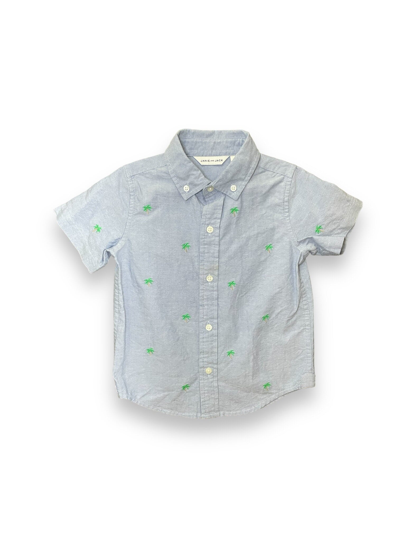 Size 3 Janie and Jack blue button up with palm trees Default Title / 3 / Boy