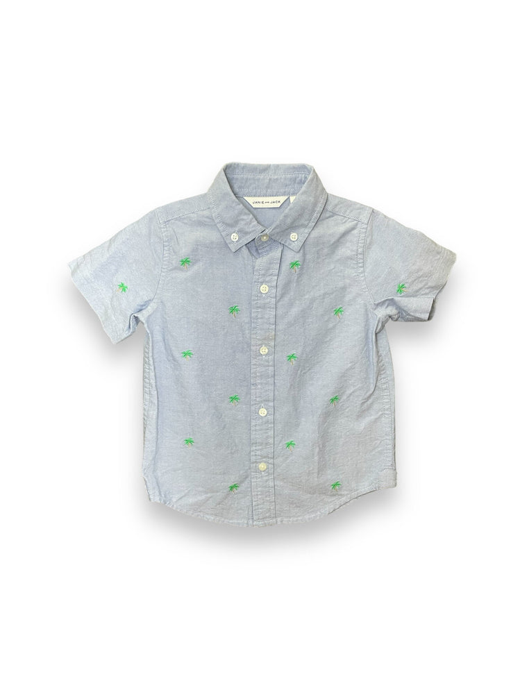 Size 3 Janie and Jack blue button up with palm trees Default Title / 3 / Boy