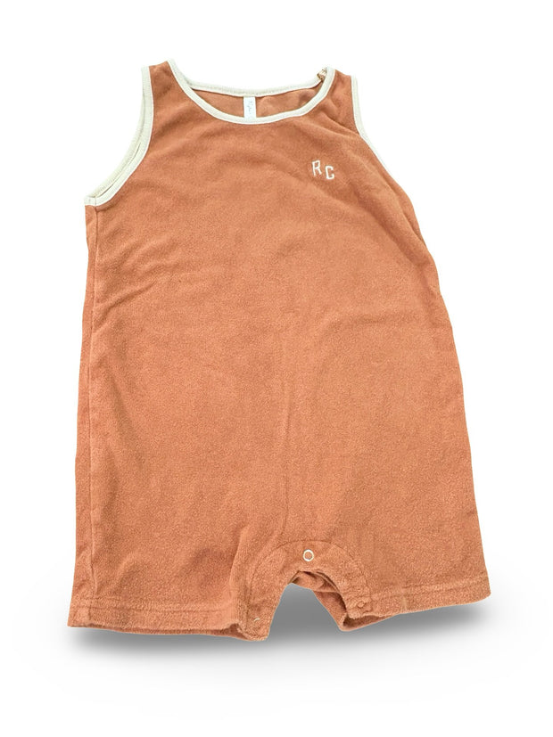 Size 18-24 month Rylee+Cru orange terry cloth romper with cream trim Default Title / 18-24 month / -