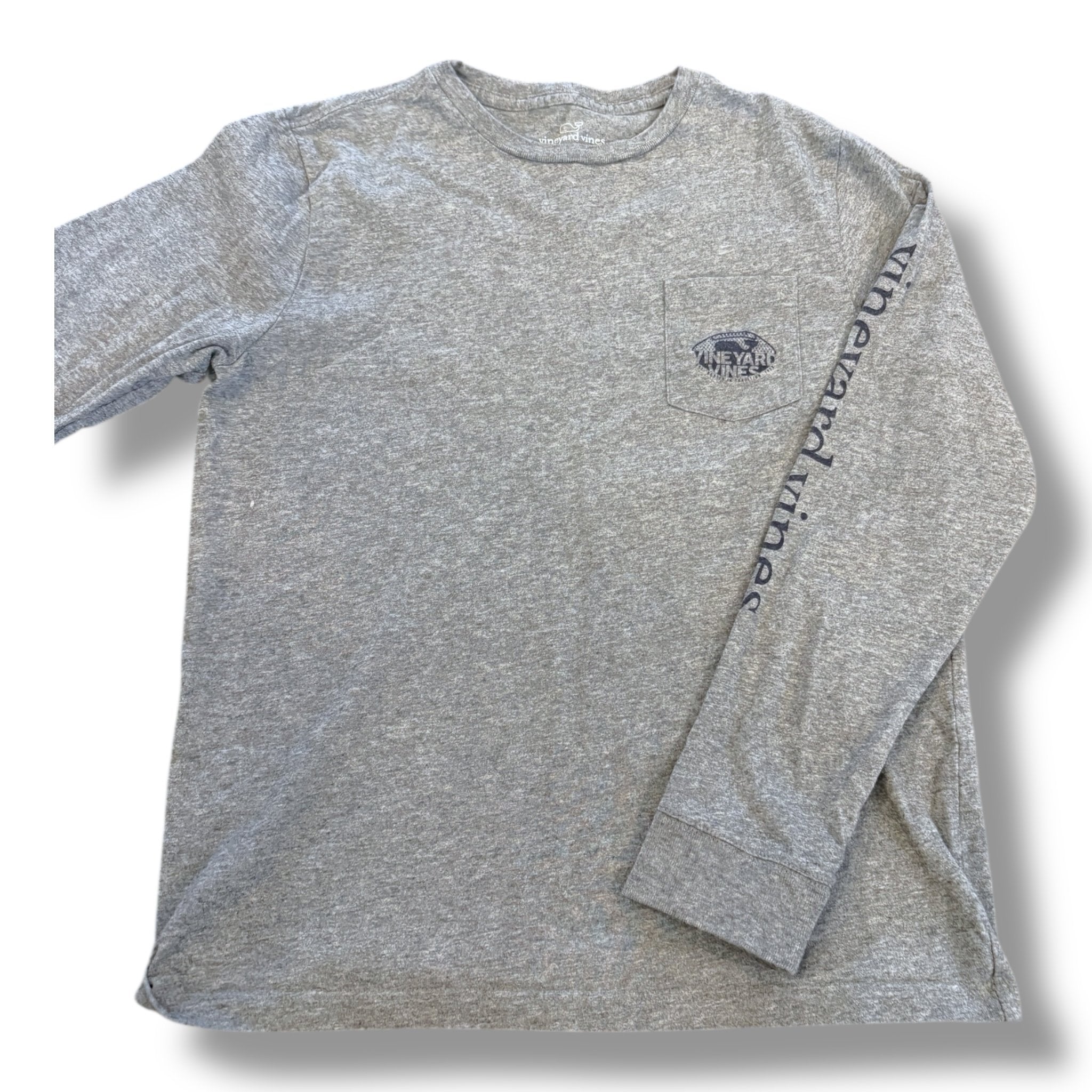 Size 12-14 Vineyard Vines gray long sleeve with navy football on pocket and on back Default Title / 14-Dec / Boy