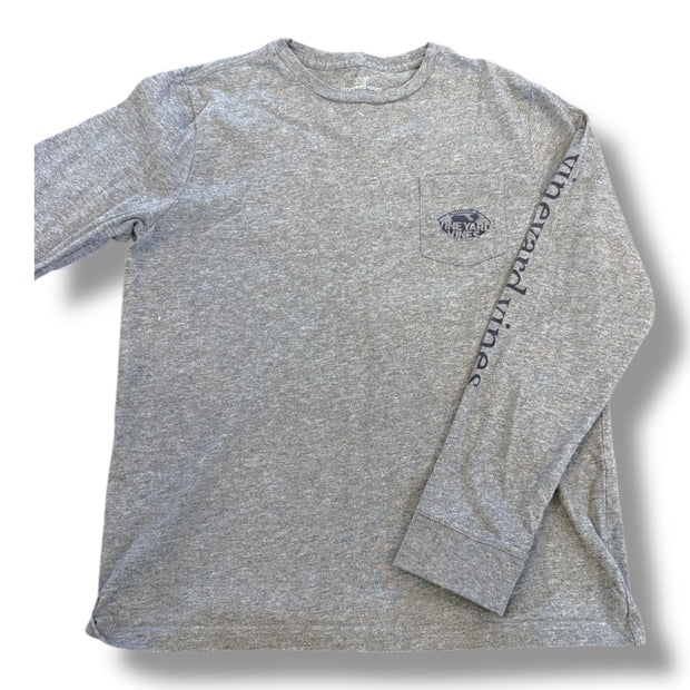 Size 12-14 Vineyard Vines gray long sleeve with navy football on pocket and on back Default Title / 14-Dec / Boy