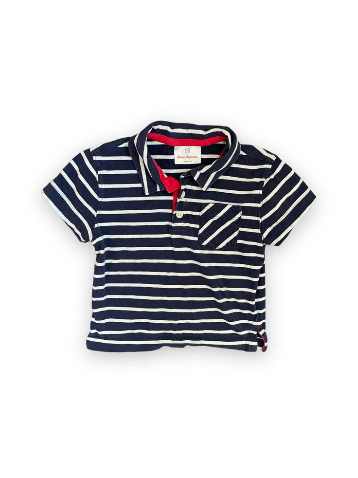 Size 3 Hanna Andersson navy/white stripe short sleeve polo Default Title / 3 / Boy