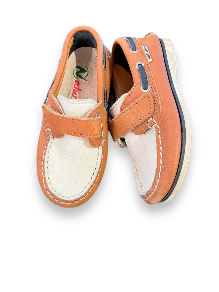 Size 9.5 toddler Naturino tan/cream leather boat shoes Default Title / 9.5 / -