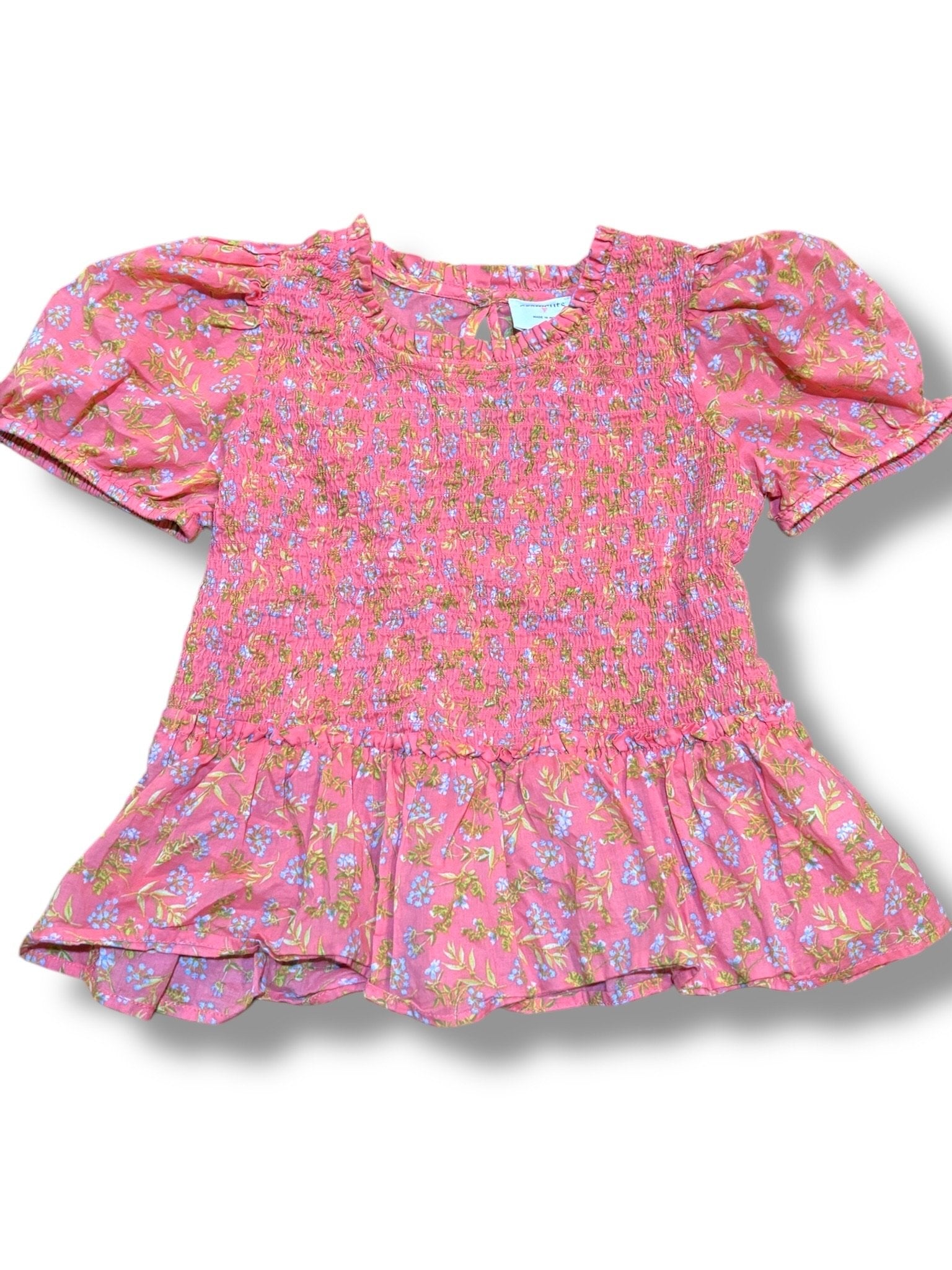 Size Small Crewcuts smocked salmon pink floral peplum top Default Title / Small / Girl