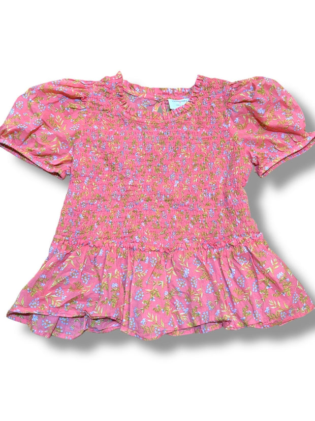 Size Small Crewcuts smocked salmon pink floral peplum top Default Title / Small / Girl