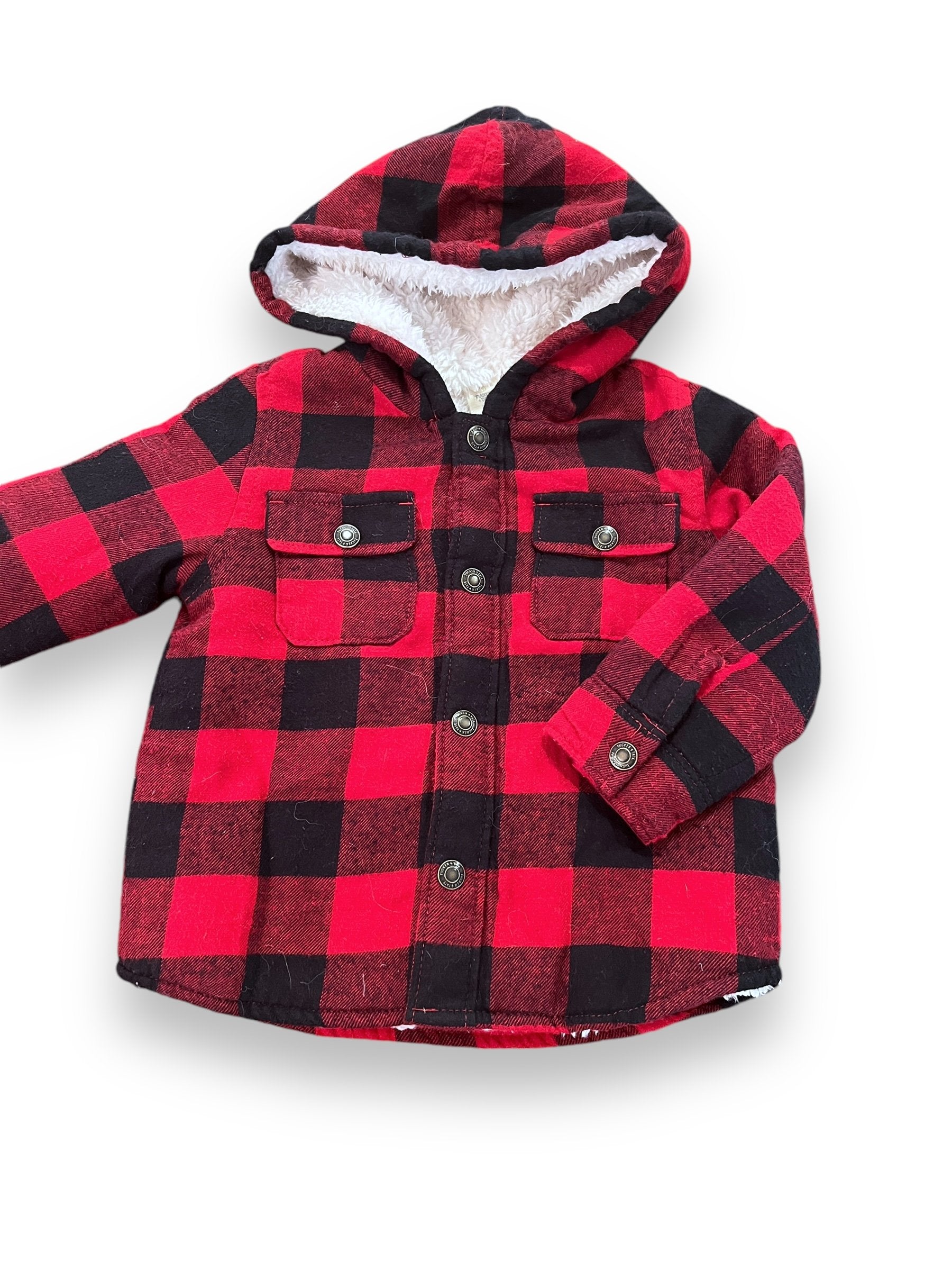Size 18 month Tucker and tate red/black buffalo plaid sherpa lined shacket Default Title / 18 month / Boy