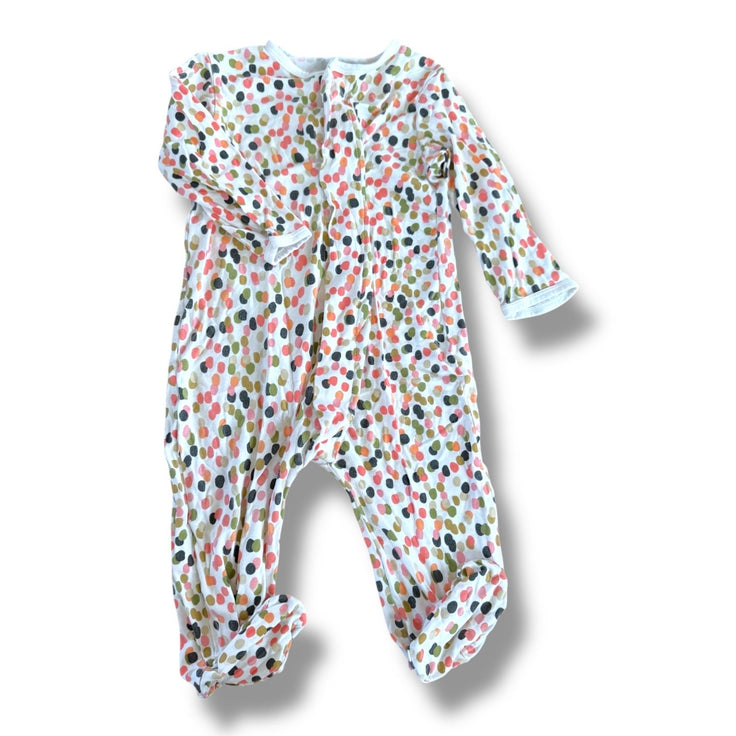 Size 6-9 month Magnetic Me white footie sleeper with olive green, black, pink and orange polka dots Default Title / 6-9 month / Girl