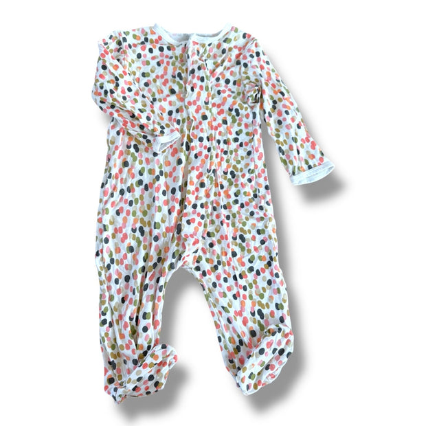 Size 6-9 month Magnetic Me white footie sleeper with olive green, black, pink and orange polka dots Default Title / 6-9 month / Girl