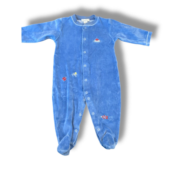 Size 6-9 month Kissy Kissy blue velour sleeper w/ spaceships Default Title / 6-9 month / Boy