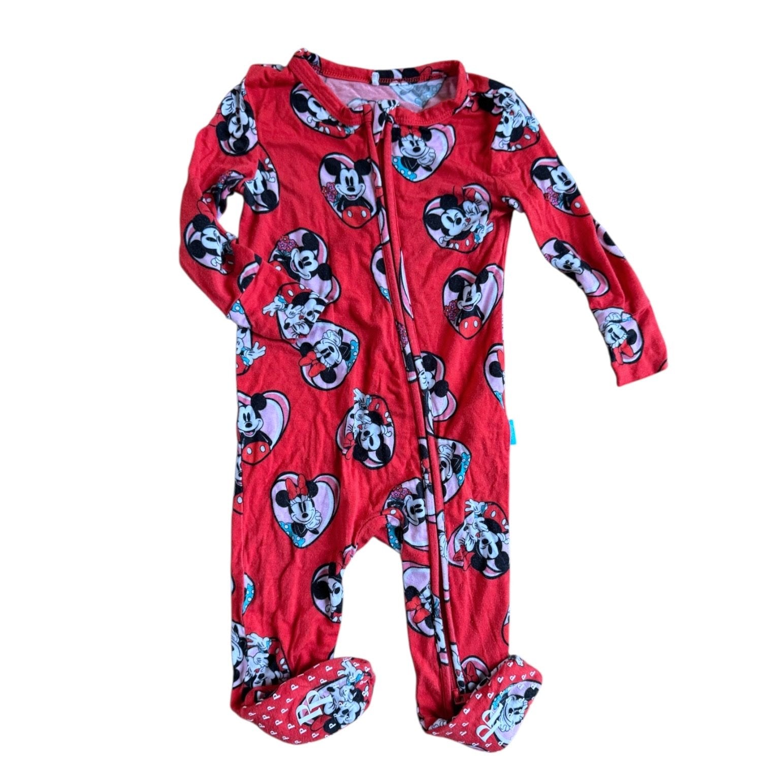 Size 6-9 month Posh Peanut red zip sleeper with Minnie & Mickey hearts Default Title / 6-9 month / Girl