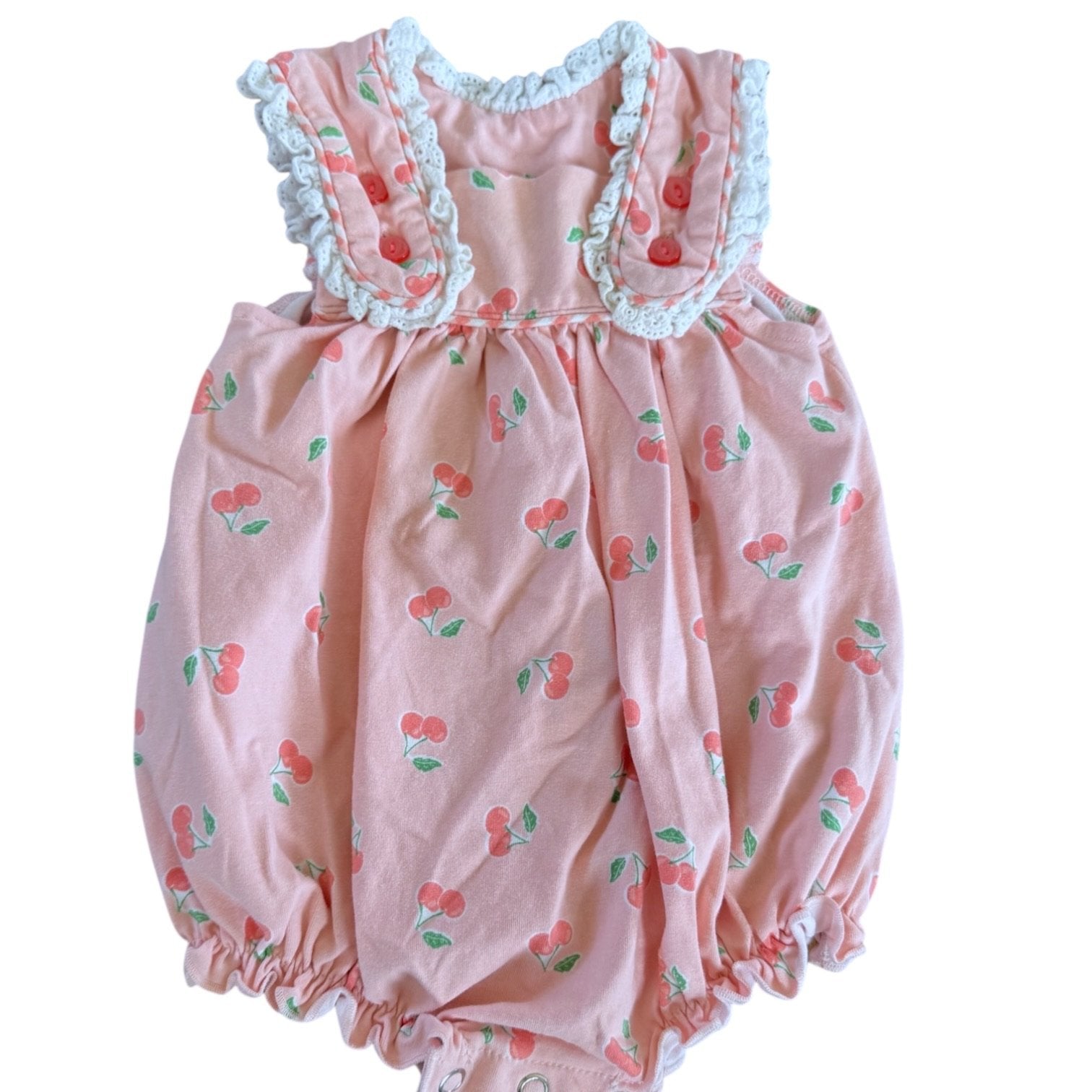 Size 6 month Serendipity light pink bubble romper with cherries Default Title / 6 month / Girl