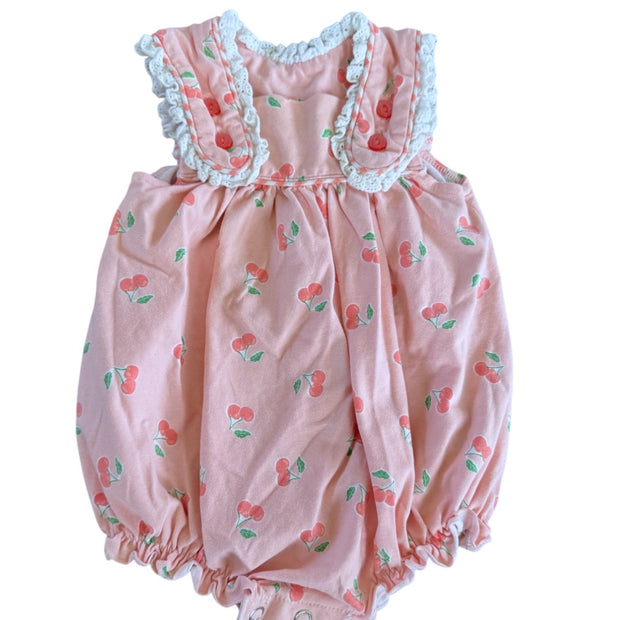 Size 6 month Serendipity light pink bubble romper with cherries Default Title / 6 month / Girl