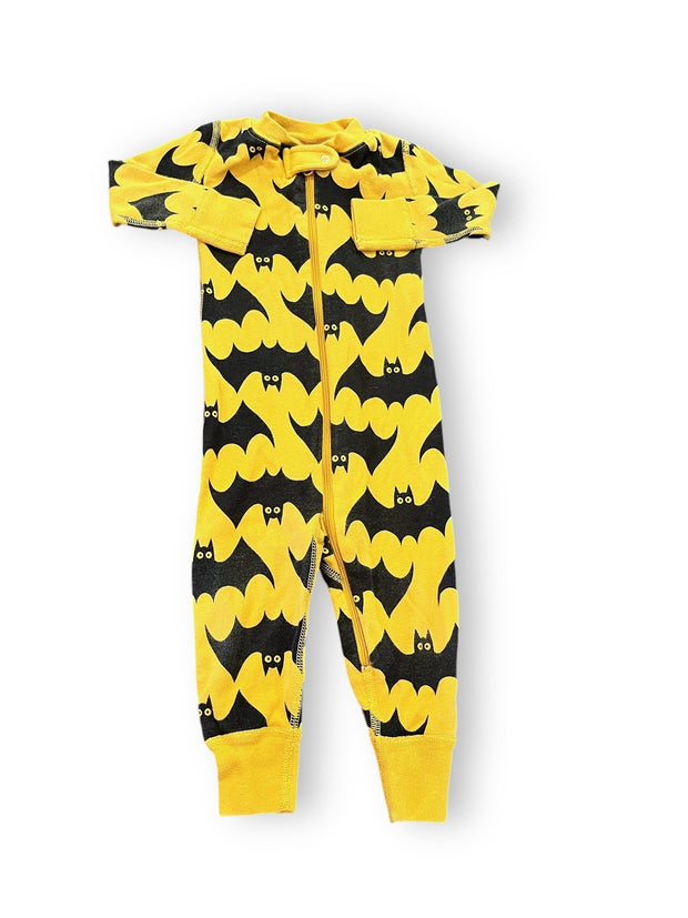 Size 12-18 month Hanna Andersson yellow black bat zip up pajama romper Default Title / 12-18 month / -