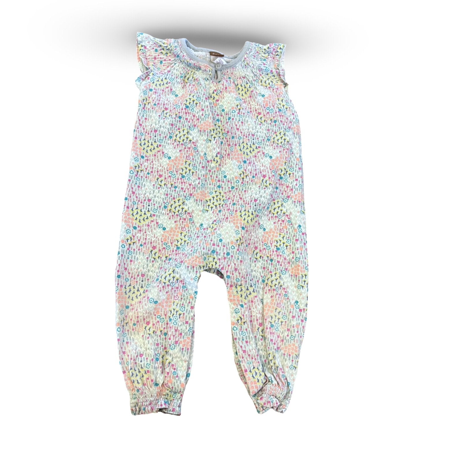 Size 3-6 month Tea collection white knit tank romper with purple flowers and trim Default Title / 3-6 month / Girl