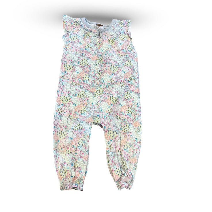 Size 3-6 month Tea collection white knit tank romper with purple flowers and trim Default Title / 3-6 month / Girl