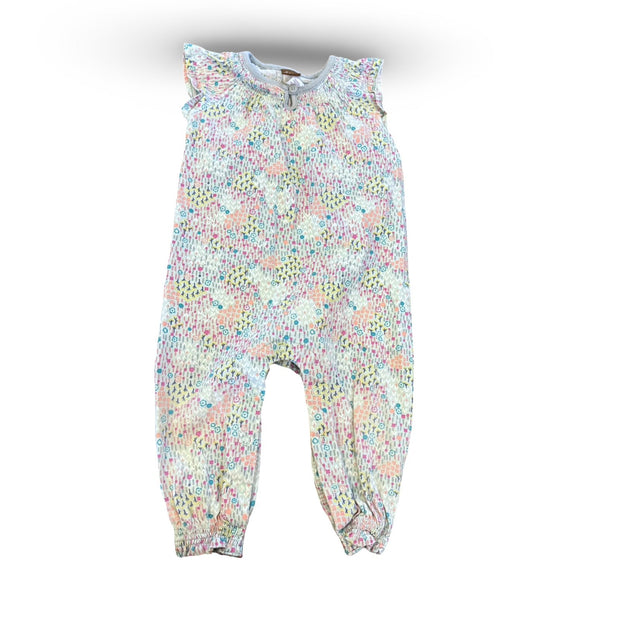 Size 3-6 month Tea collection white knit tank romper with purple flowers and trim Default Title / 3-6 month / Girl