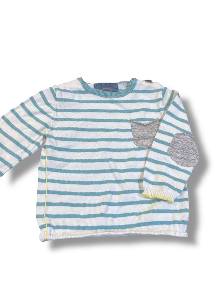 Size 12-18 month Zara teal/white striped sweater w/ gray pocket Default Title / 12-18 month / Boy
