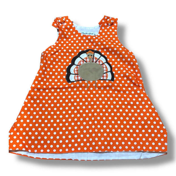 Size 9 month Smockingbird orange/white polka dot jumper w/ turkey applique Default Title / 9 month / -