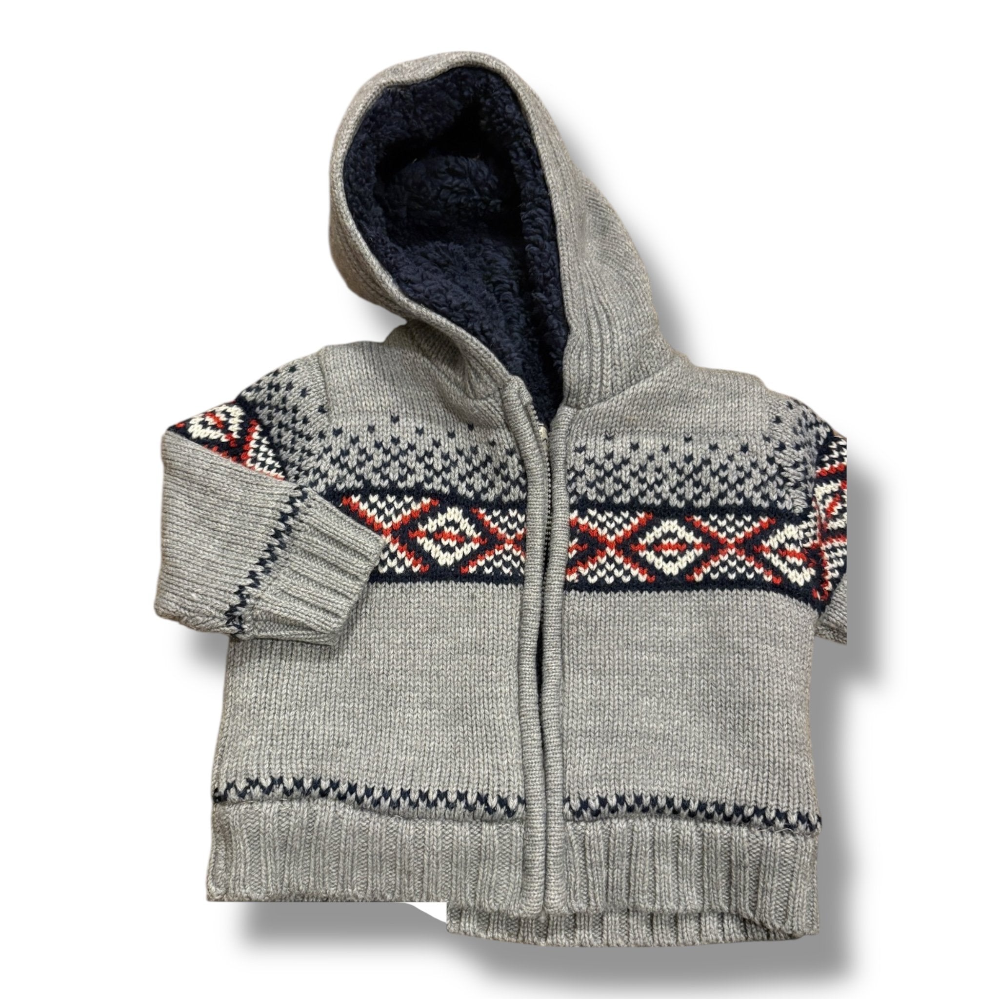 SIze 6 month Mayoral grey hooded sweater zip up with navy sherpa lining Default Title / 6 month / -