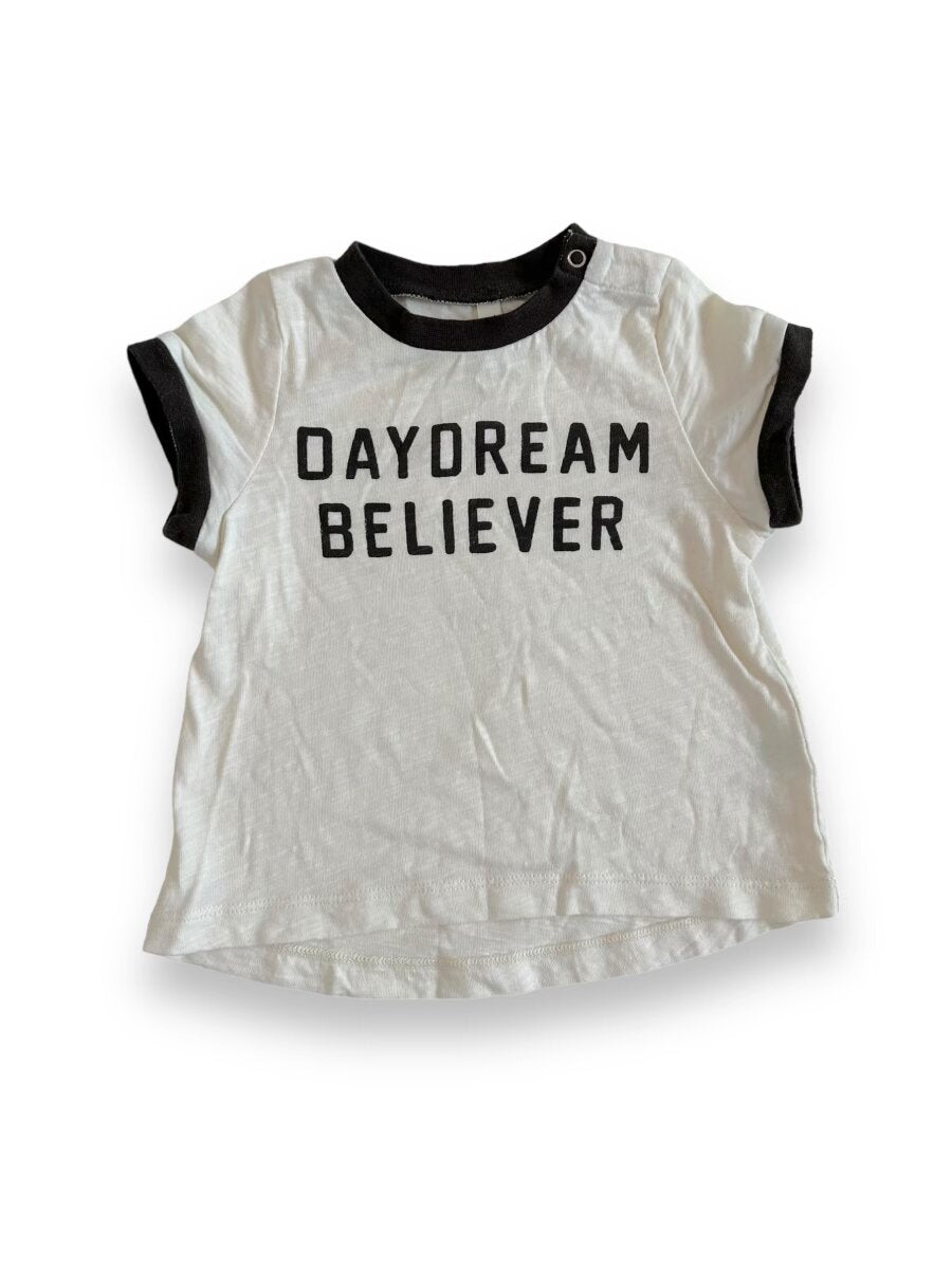 Size 3-6 month Rylee + Cru cream tee with black trim 