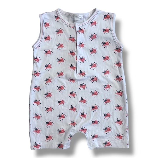 Size 12-18 month Kissy Kissy white sleeveless romper with American Flag print Default Title / 12-18 month / Boy