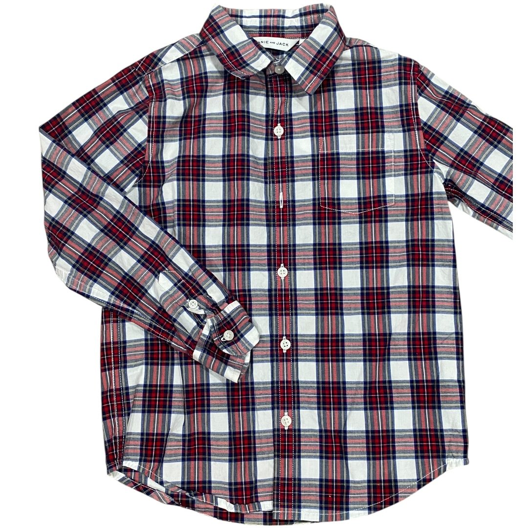 Size 6 Janie and Jack red/navy/white plaid button-down shirt Default Title / 6 / Boy