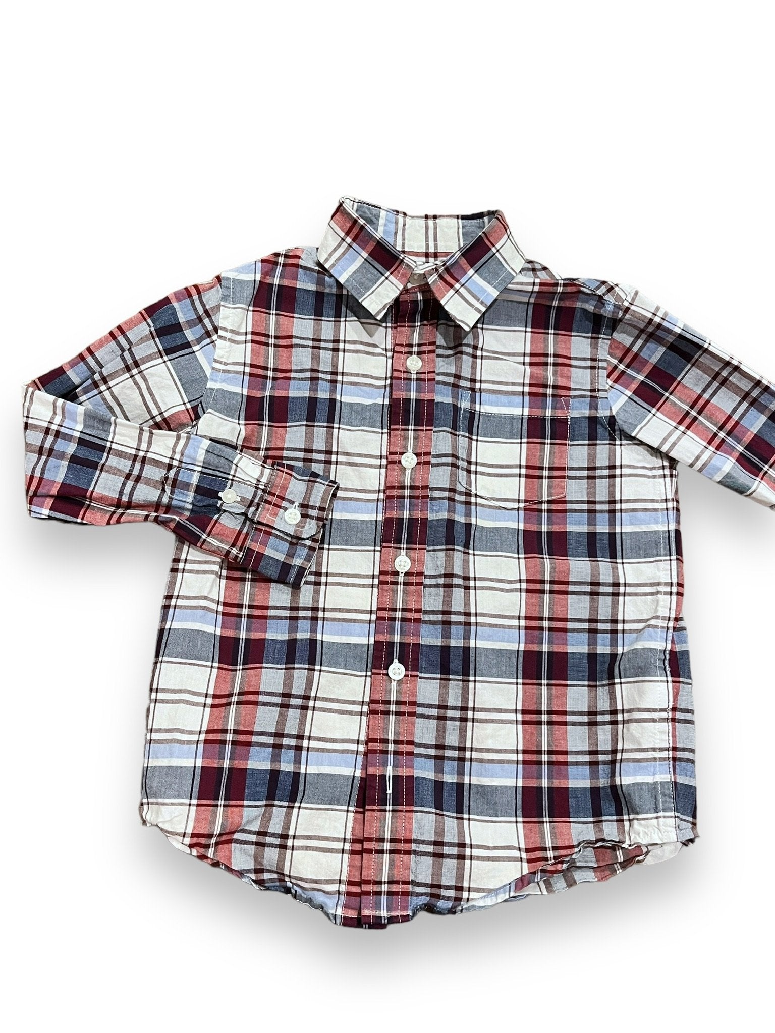 Size 4 Janie and Jack cream/navy/burgundy plaid button up Default Title / 4 / Boy