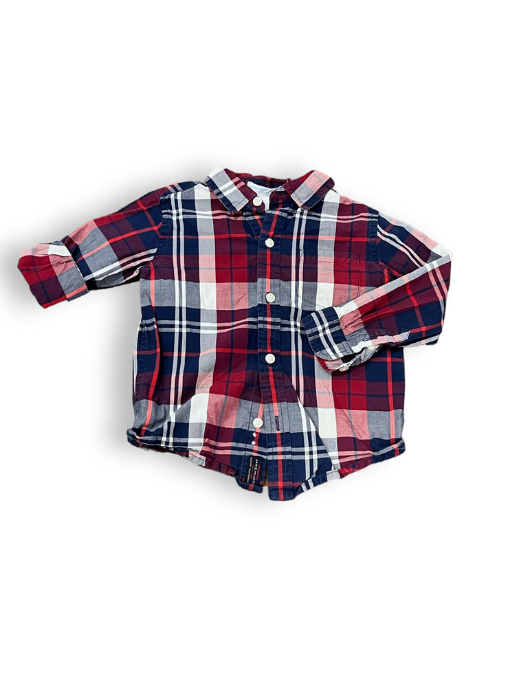 Size 18-24 month Janie and Jack navy/red/white large plaid button up Default Title / 18-24 month / Boy
