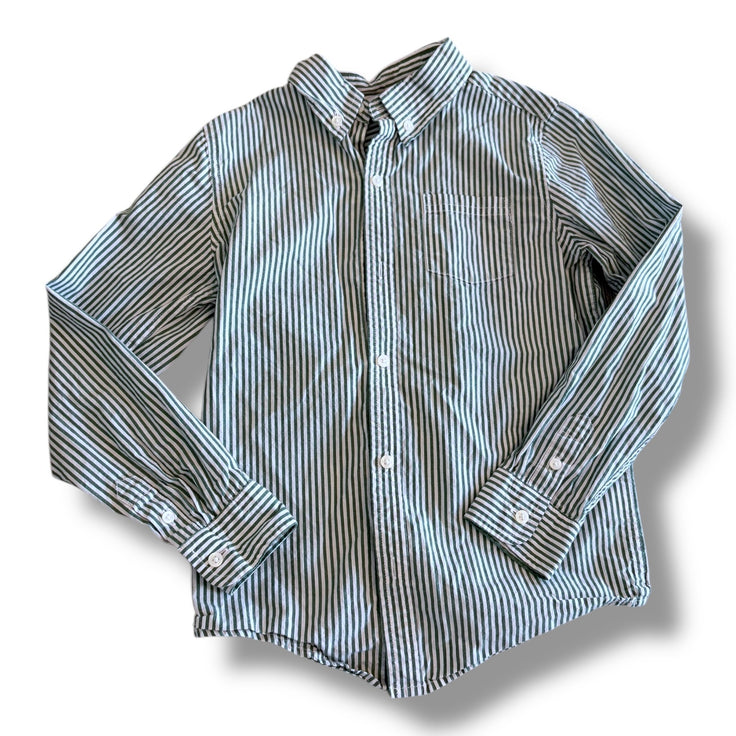 Size 7 Janie and Jack green and white vertical striped long sleeve button down Default Title / 7 / Boy