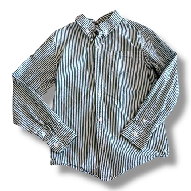 Size 7 Janie and Jack green and white vertical striped long sleeve button down Default Title / 7 / Boy