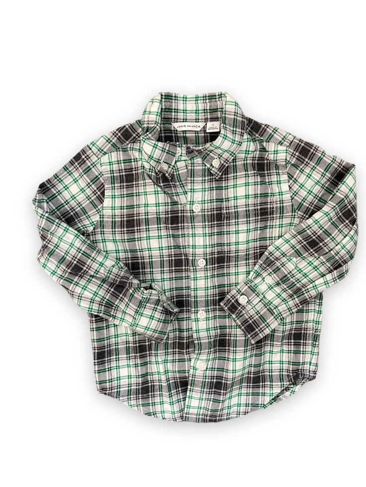 Size 2 Janie and Jack green/gray/white flannel plaid button up Default Title / 2 / Boy