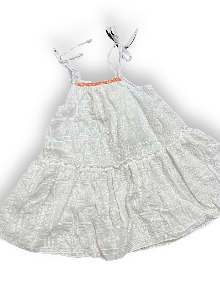 Size 12 month Miki Miette white tank dress with hot pink trim, spaghetti straps Default Title / 12 / Girl