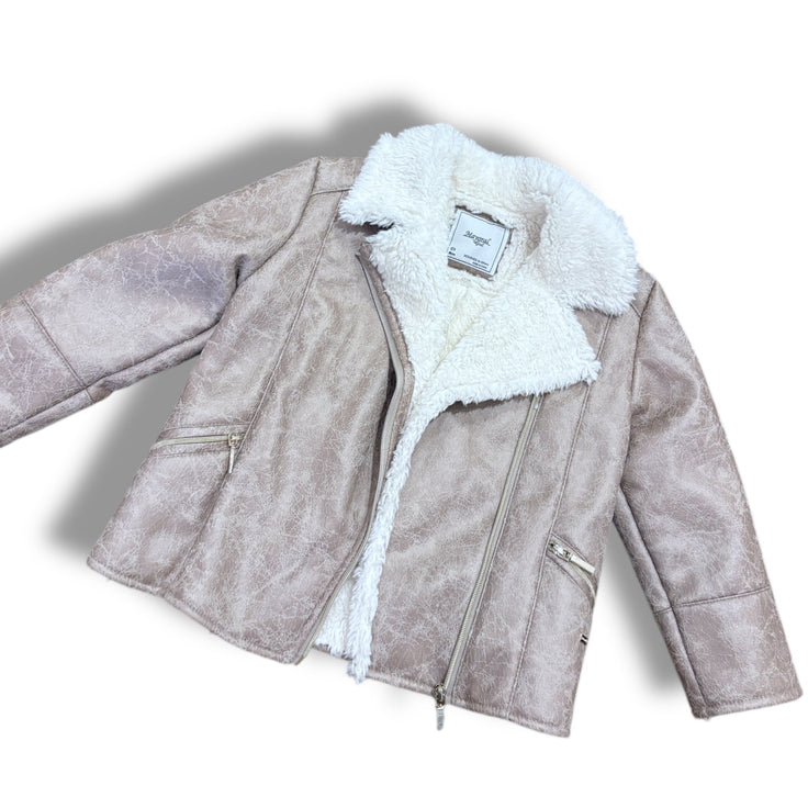 Size 3 Mayoral tan pleather coat with sherpa lining Default Title / 3 / Girl